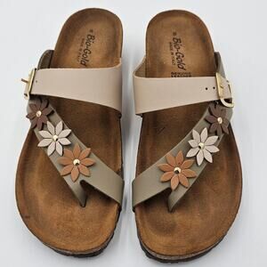 Women's Floral Sandals - Cream and Tan